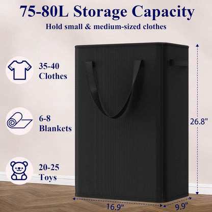 50L Slim Laundry Hamper, Baby Hamper for Nursery with Handles, Narrow Laundry Basket for Dorm, Bedroom, Living Room, Collapsible Laundry Basket, White