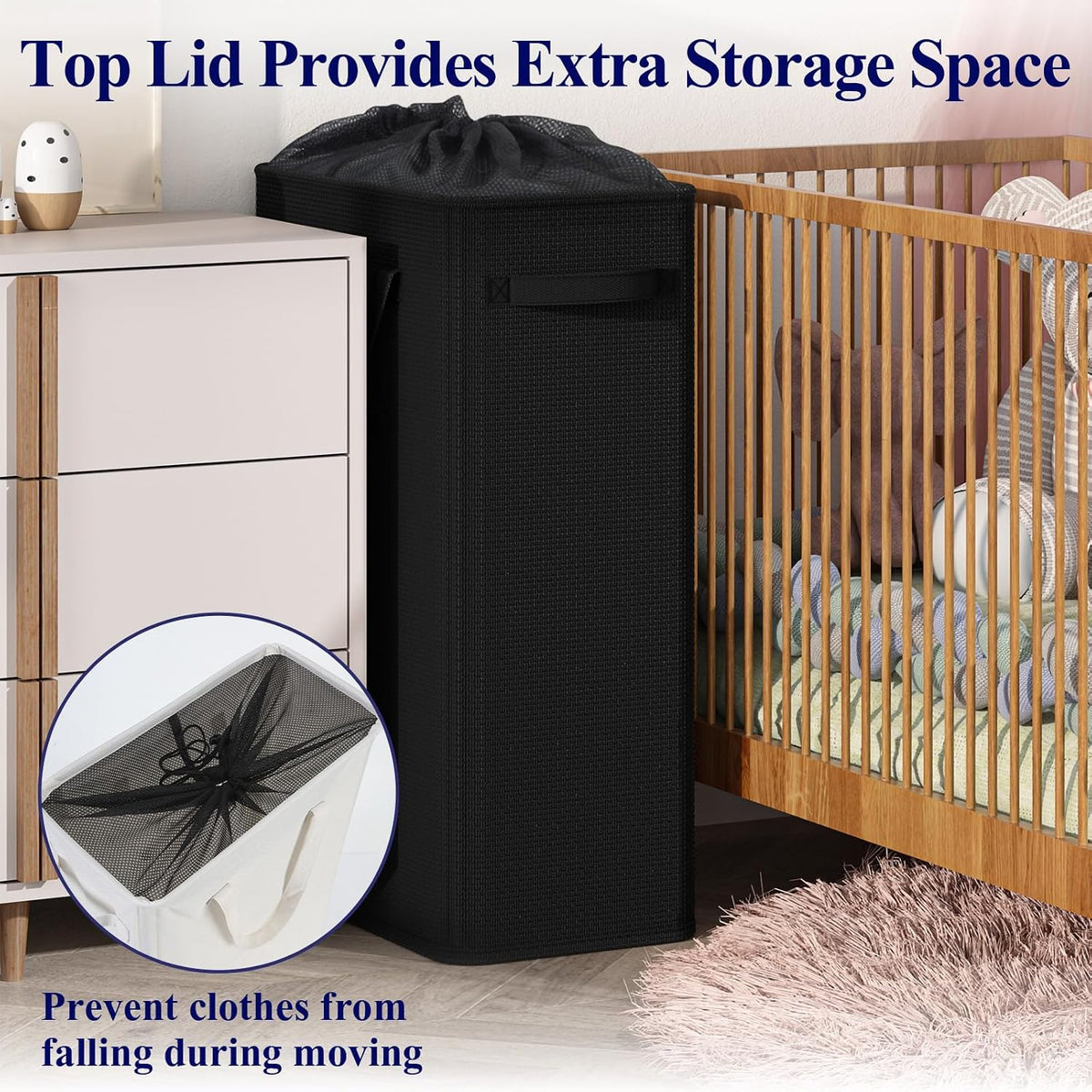 50L Slim Laundry Hamper, Baby Hamper for Nursery with Handles, Narrow Laundry Basket for Dorm, Bedroom, Living Room, Collapsible Laundry Basket, White
