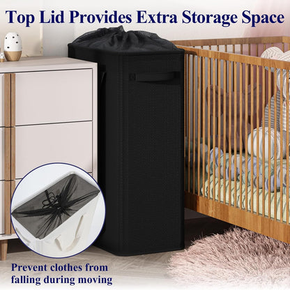 50L Slim Laundry Hamper, Baby Hamper for Nursery with Handles, Narrow Laundry Basket for Dorm, Bedroom, Living Room, Collapsible Laundry Basket, White