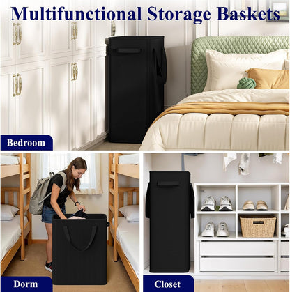 50L Slim Laundry Hamper, Baby Hamper for Nursery with Handles, Narrow Laundry Basket for Dorm, Bedroom, Living Room, Collapsible Laundry Basket, White