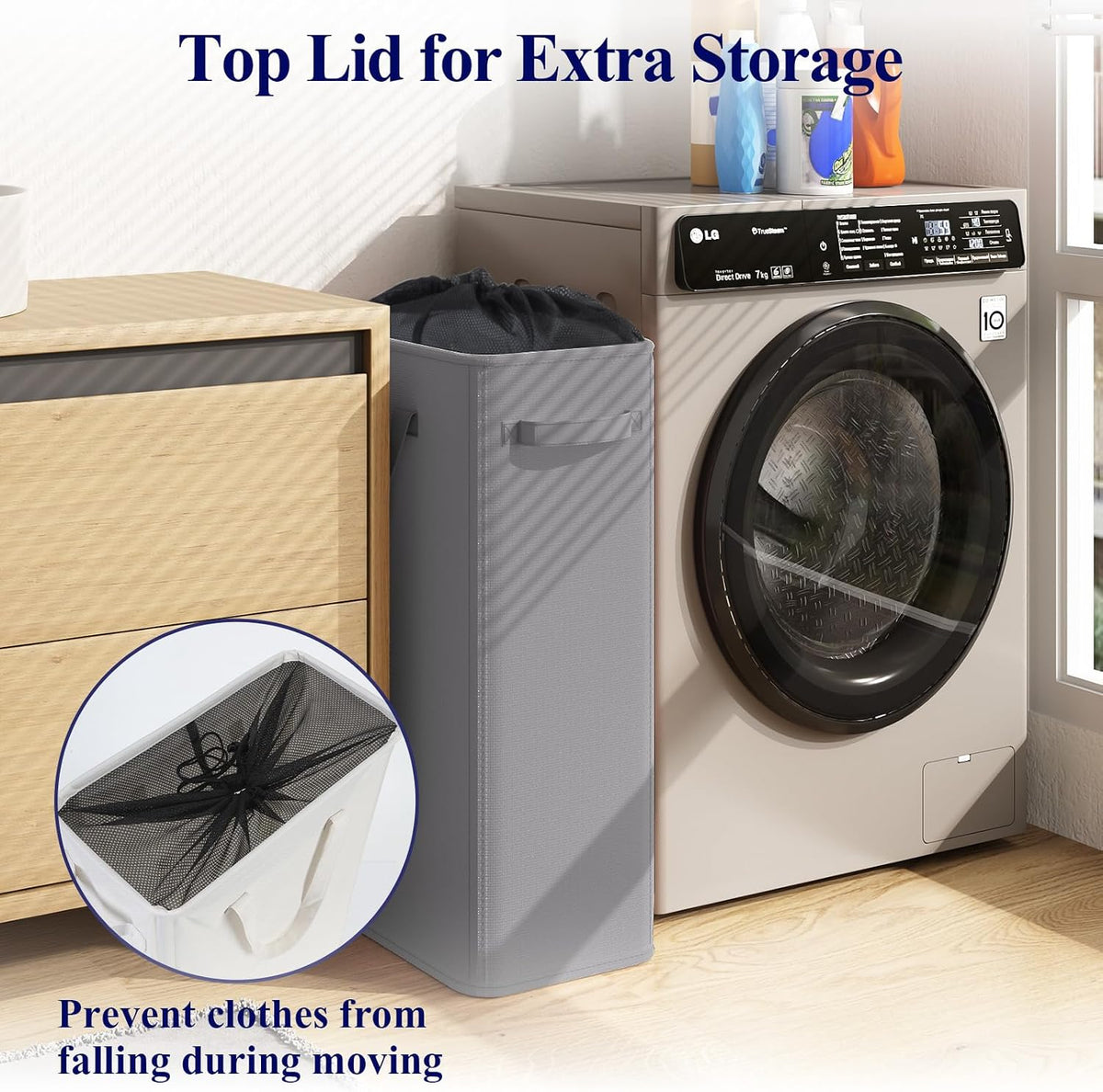50L Slim Laundry Hamper, Baby Hamper for Nursery with Handles, Narrow Laundry Basket for Dorm, Bedroom, Living Room, Collapsible Laundry Basket, White