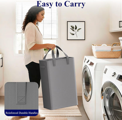50L Slim Laundry Hamper, Baby Hamper for Nursery with Handles, Narrow Laundry Basket for Dorm, Bedroom, Living Room, Collapsible Laundry Basket, White