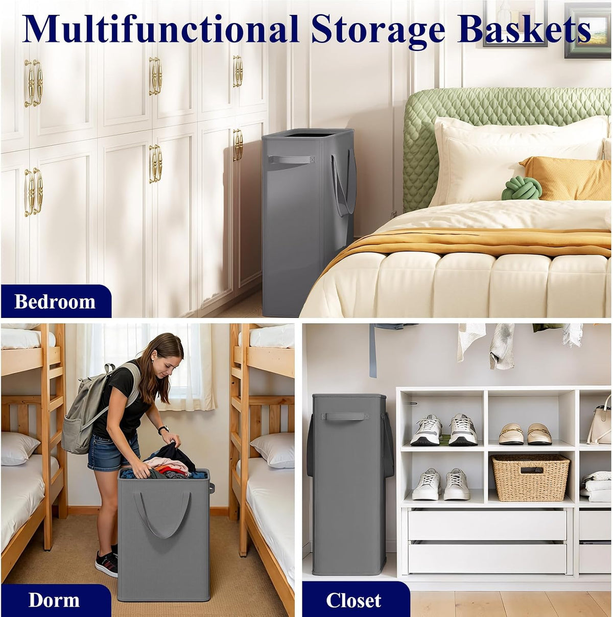 50L Slim Laundry Hamper, Baby Hamper for Nursery with Handles, Narrow Laundry Basket for Dorm, Bedroom, Living Room, Collapsible Laundry Basket, White
