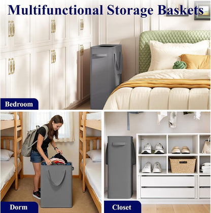 50L Slim Laundry Hamper, Baby Hamper for Nursery with Handles, Narrow Laundry Basket for Dorm, Bedroom, Living Room, Collapsible Laundry Basket, White