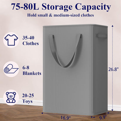50L Slim Laundry Hamper, Baby Hamper for Nursery with Handles, Narrow Laundry Basket for Dorm, Bedroom, Living Room, Collapsible Laundry Basket, White