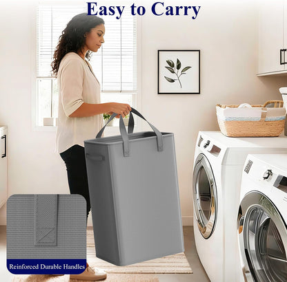 50L Slim Laundry Hamper, Baby Hamper for Nursery with Handles, Narrow Laundry Basket for Dorm, Bedroom, Living Room, Collapsible Laundry Basket, White