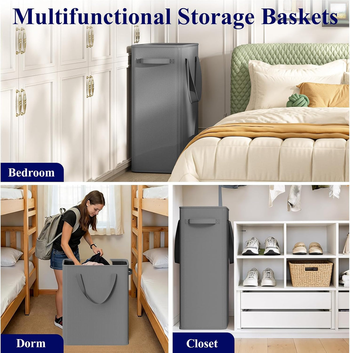 50L Slim Laundry Hamper, Baby Hamper for Nursery with Handles, Narrow Laundry Basket for Dorm, Bedroom, Living Room, Collapsible Laundry Basket, White