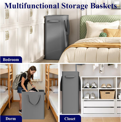 50L Slim Laundry Hamper, Baby Hamper for Nursery with Handles, Narrow Laundry Basket for Dorm, Bedroom, Living Room, Collapsible Laundry Basket, White