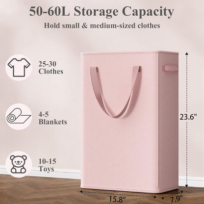 50L Slim Laundry Hamper, Baby Hamper for Nursery with Handles, Narrow Laundry Basket for Dorm, Bedroom, Living Room, Collapsible Laundry Basket, White