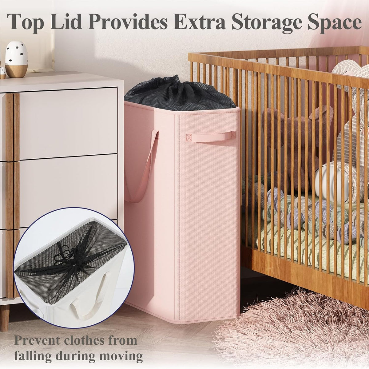 50L Slim Laundry Hamper, Baby Hamper for Nursery with Handles, Narrow Laundry Basket for Dorm, Bedroom, Living Room, Collapsible Laundry Basket, White
