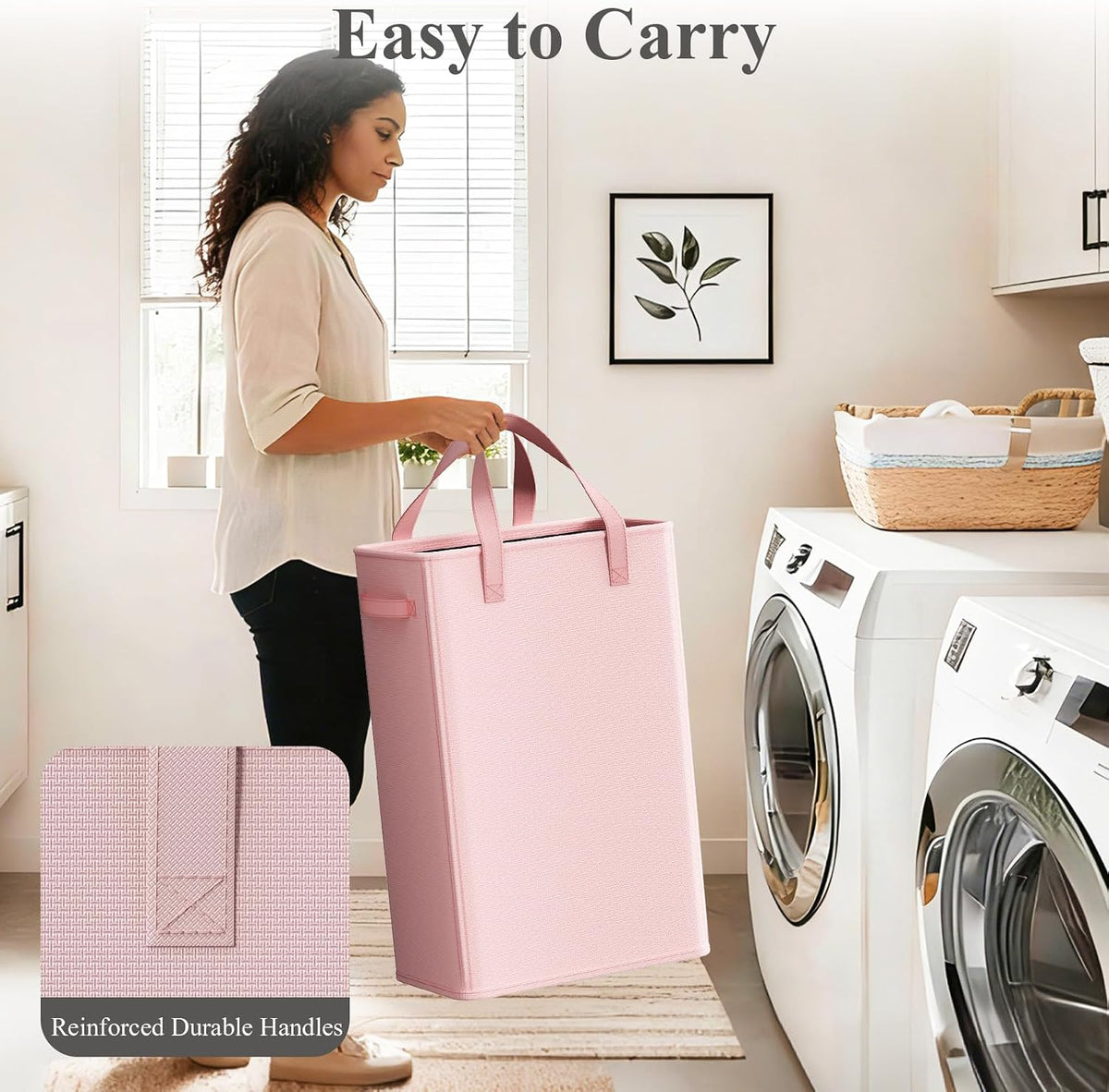 50L Slim Laundry Hamper, Baby Hamper for Nursery with Handles, Narrow Laundry Basket for Dorm, Bedroom, Living Room, Collapsible Laundry Basket, White