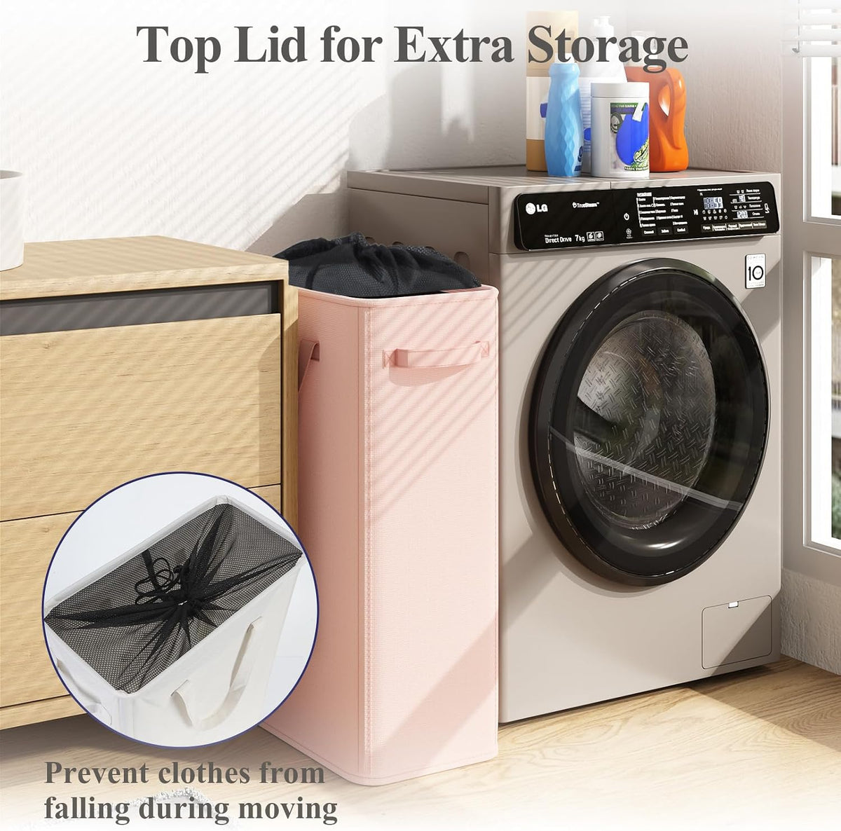 50L Slim Laundry Hamper, Baby Hamper for Nursery with Handles, Narrow Laundry Basket for Dorm, Bedroom, Living Room, Collapsible Laundry Basket, White