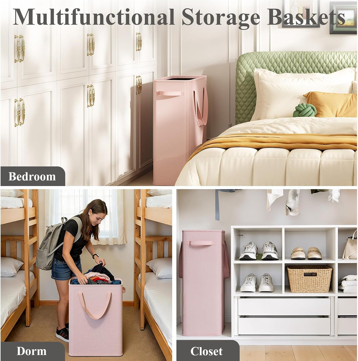 50L Slim Laundry Hamper, Baby Hamper for Nursery with Handles, Narrow Laundry Basket for Dorm, Bedroom, Living Room, Collapsible Laundry Basket, White