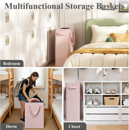 50L Slim Laundry Hamper, Baby Hamper for Nursery with Handles, Narrow Laundry Basket for Dorm, Bedroom, Living Room, Collapsible Laundry Basket, White
