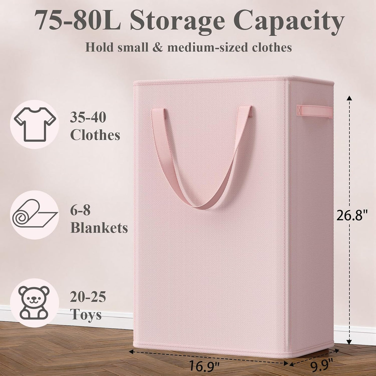 50L Slim Laundry Hamper, Baby Hamper for Nursery with Handles, Narrow Laundry Basket for Dorm, Bedroom, Living Room, Collapsible Laundry Basket, White