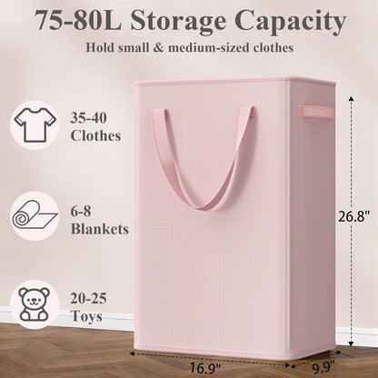 50L Slim Laundry Hamper, Baby Hamper for Nursery with Handles, Narrow Laundry Basket for Dorm, Bedroom, Living Room, Collapsible Laundry Basket, White