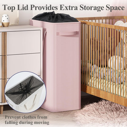 50L Slim Laundry Hamper, Baby Hamper for Nursery with Handles, Narrow Laundry Basket for Dorm, Bedroom, Living Room, Collapsible Laundry Basket, White
