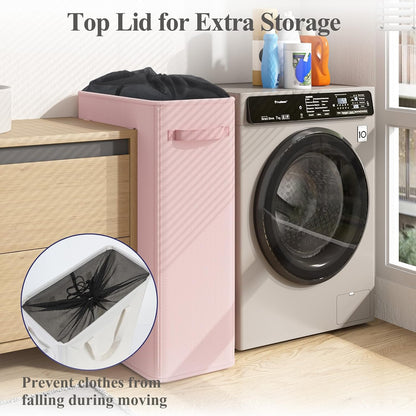 50L Slim Laundry Hamper, Baby Hamper for Nursery with Handles, Narrow Laundry Basket for Dorm, Bedroom, Living Room, Collapsible Laundry Basket, White
