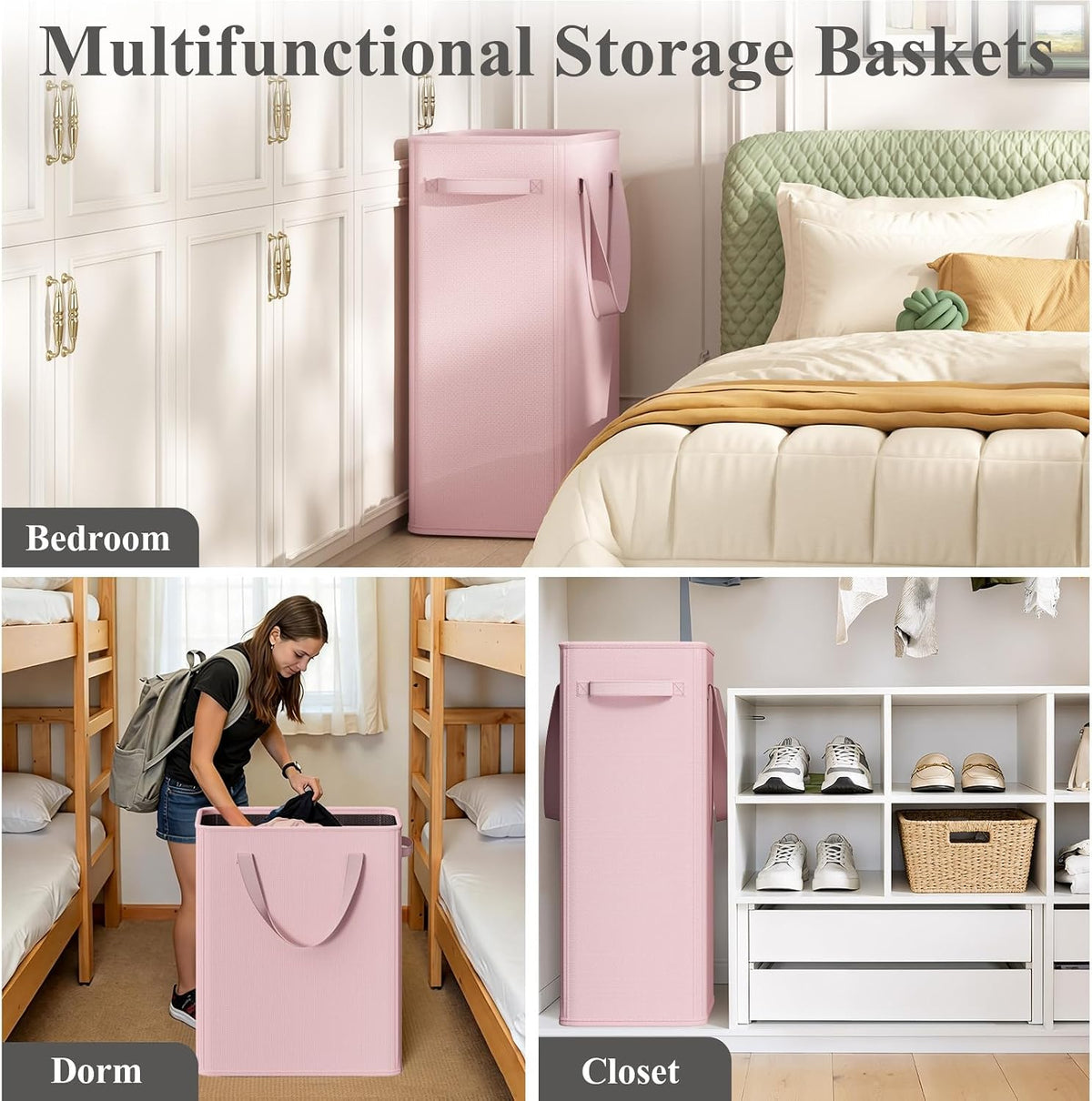 50L Slim Laundry Hamper, Baby Hamper for Nursery with Handles, Narrow Laundry Basket for Dorm, Bedroom, Living Room, Collapsible Laundry Basket, White