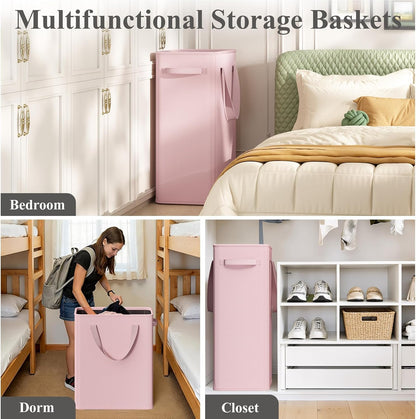 50L Slim Laundry Hamper, Baby Hamper for Nursery with Handles, Narrow Laundry Basket for Dorm, Bedroom, Living Room, Collapsible Laundry Basket, White