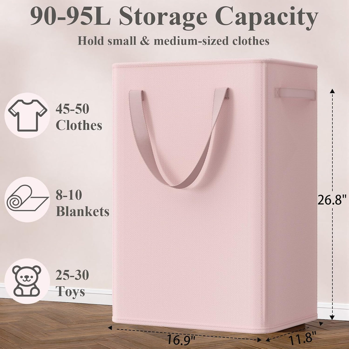 50L Slim Laundry Hamper, Baby Hamper for Nursery with Handles, Narrow Laundry Basket for Dorm, Bedroom, Living Room, Collapsible Laundry Basket, White