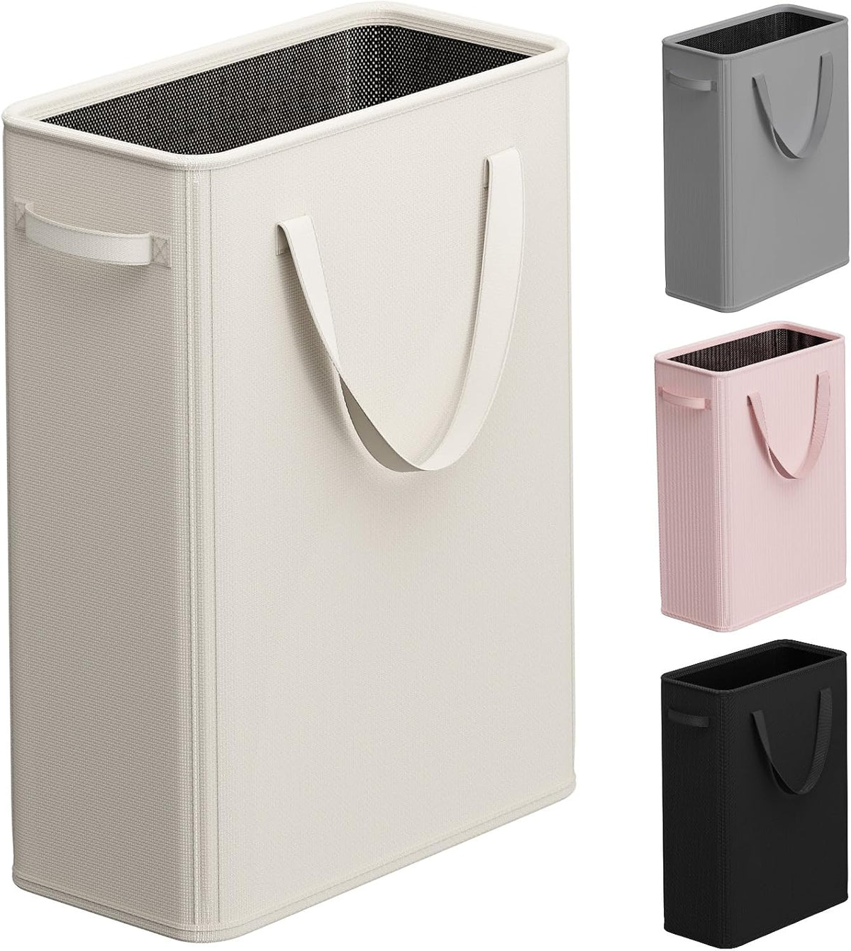 50L Slim Laundry Hamper, Baby Hamper for Nursery with Handles, Narrow Laundry Basket for Dorm, Bedroom, Living Room, Collapsible Laundry Basket, White