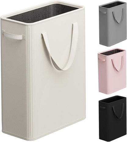 50L Slim Laundry Hamper, Baby Hamper for Nursery with Handles, Narrow Laundry Basket for Dorm, Bedroom, Living Room, Collapsible Laundry Basket, White
