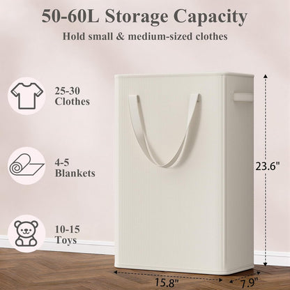 50L Slim Laundry Hamper, Baby Hamper for Nursery with Handles, Narrow Laundry Basket for Dorm, Bedroom, Living Room, Collapsible Laundry Basket, White