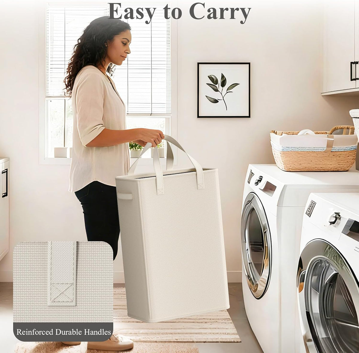 50L Slim Laundry Hamper, Baby Hamper for Nursery with Handles, Narrow Laundry Basket for Dorm, Bedroom, Living Room, Collapsible Laundry Basket, White