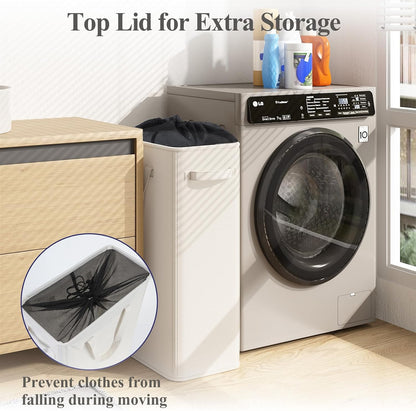50L Slim Laundry Hamper, Baby Hamper for Nursery with Handles, Narrow Laundry Basket for Dorm, Bedroom, Living Room, Collapsible Laundry Basket, White