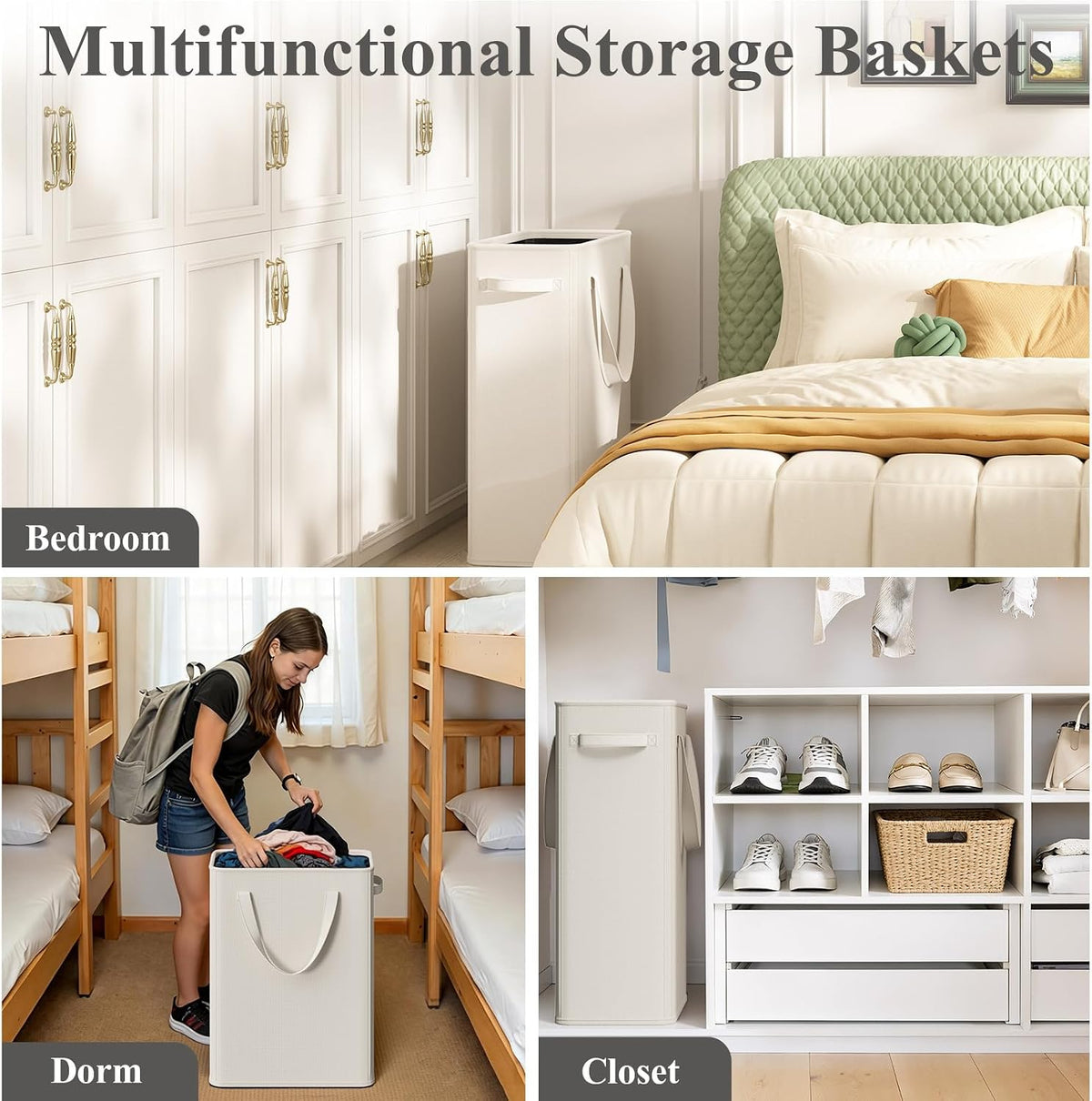 50L Slim Laundry Hamper, Baby Hamper for Nursery with Handles, Narrow Laundry Basket for Dorm, Bedroom, Living Room, Collapsible Laundry Basket, White