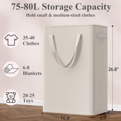 50L Slim Laundry Hamper, Baby Hamper for Nursery with Handles, Narrow Laundry Basket for Dorm, Bedroom, Living Room, Collapsible Laundry Basket, White