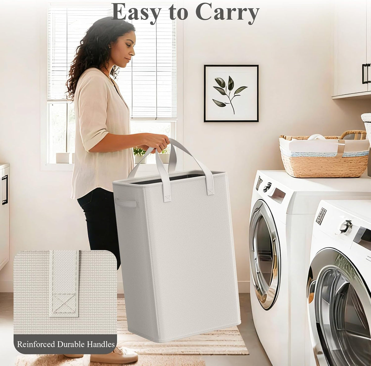 50L Slim Laundry Hamper, Baby Hamper for Nursery with Handles, Narrow Laundry Basket for Dorm, Bedroom, Living Room, Collapsible Laundry Basket, White