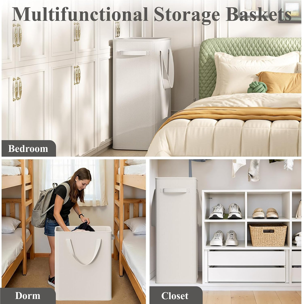 50L Slim Laundry Hamper, Baby Hamper for Nursery with Handles, Narrow Laundry Basket for Dorm, Bedroom, Living Room, Collapsible Laundry Basket, White