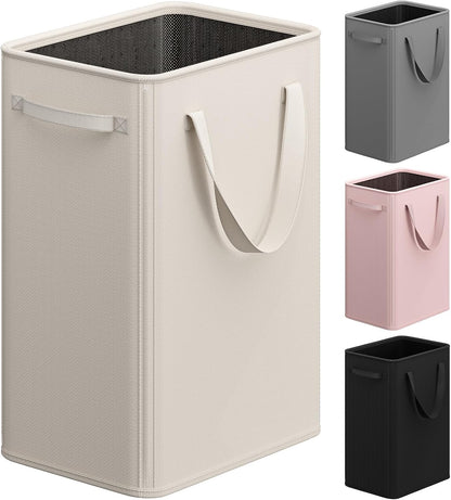 50L Slim Laundry Hamper, Baby Hamper for Nursery with Handles, Narrow Laundry Basket for Dorm, Bedroom, Living Room, Collapsible Laundry Basket, White