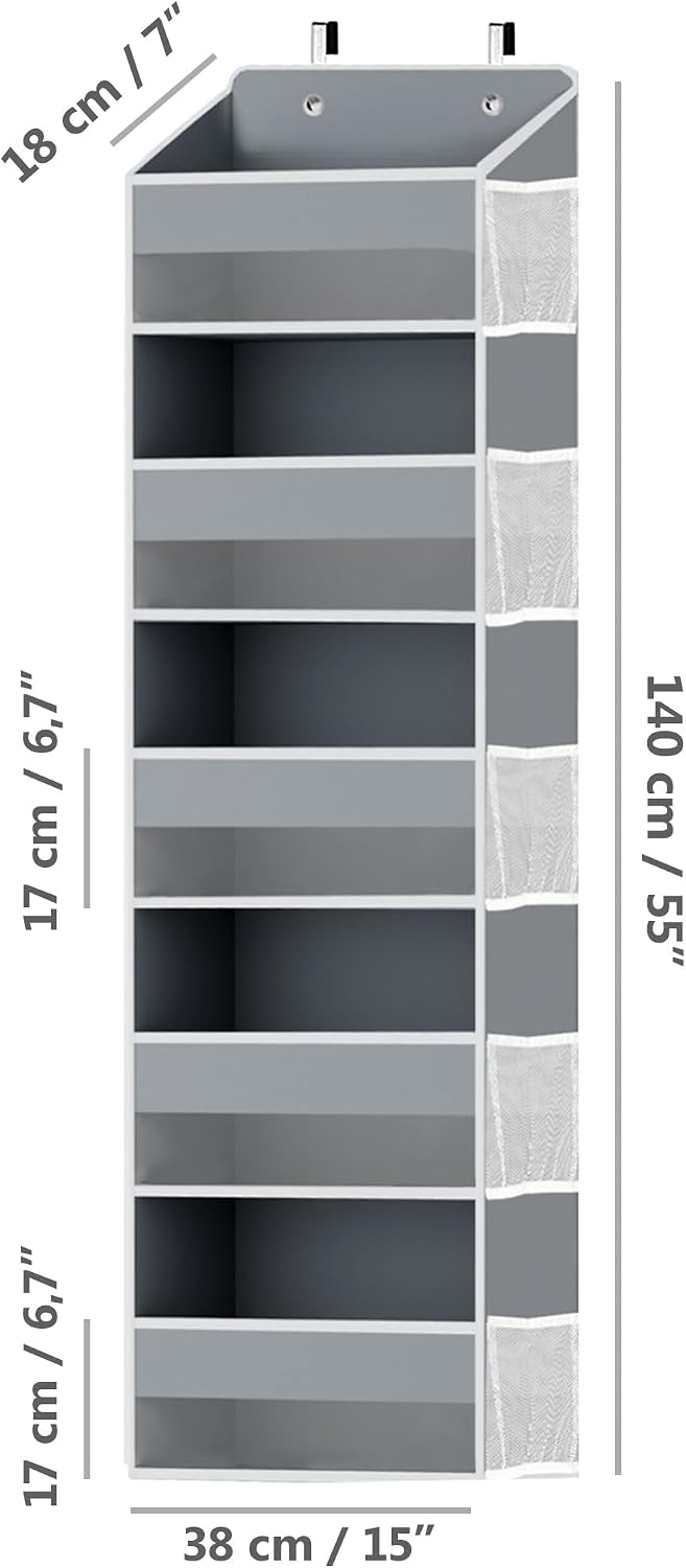 One Pack Hanging Closet Over The Door Organizer with 5 Shelf Storage for Bedroom, Bathroom, Pantry, Large Capacity Transparent Pockets for Behind Doors
