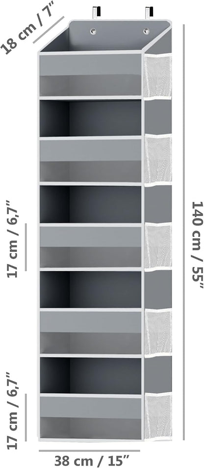 One Pack Hanging Closet Over The Door Organizer with 5 Shelf Storage for Bedroom, Bathroom, Pantry, Large Capacity Transparent Pockets for Behind Doors