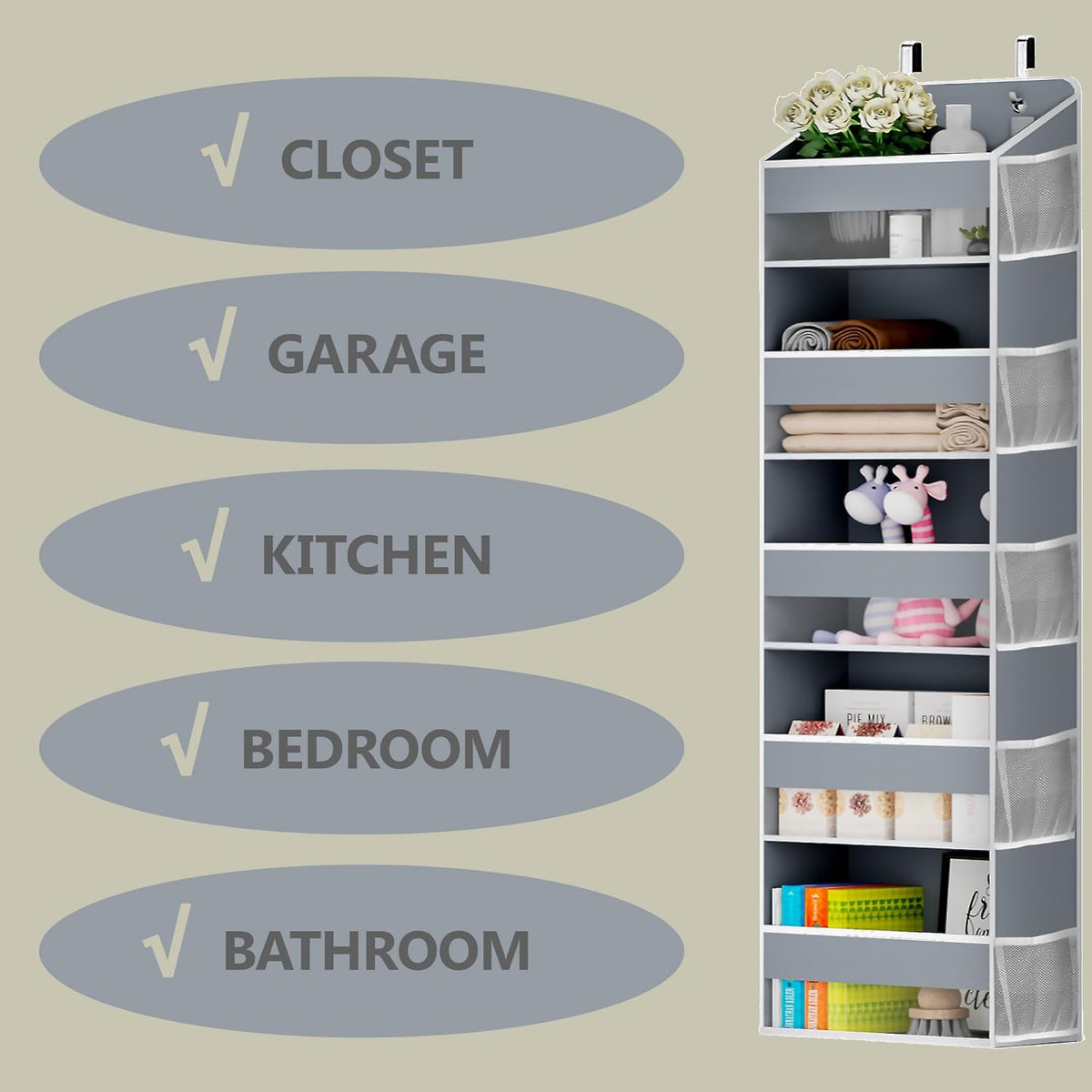 One Pack Hanging Closet Over The Door Organizer with 5 Shelf Storage for Bedroom, Bathroom, Pantry, Large Capacity Transparent Pockets for Behind Doors