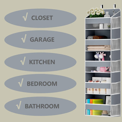 One Pack Hanging Closet Over The Door Organizer with 5 Shelf Storage for Bedroom, Bathroom, Pantry, Large Capacity Transparent Pockets for Behind Doors
