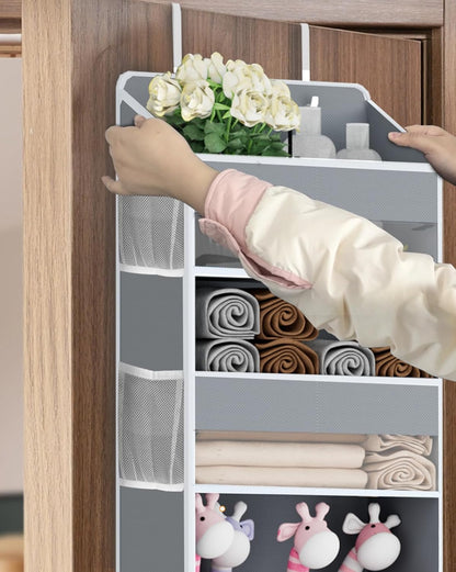 One Pack Hanging Closet Over The Door Organizer with 5 Shelf Storage for Bedroom, Bathroom, Pantry, Large Capacity Transparent Pockets for Behind Doors