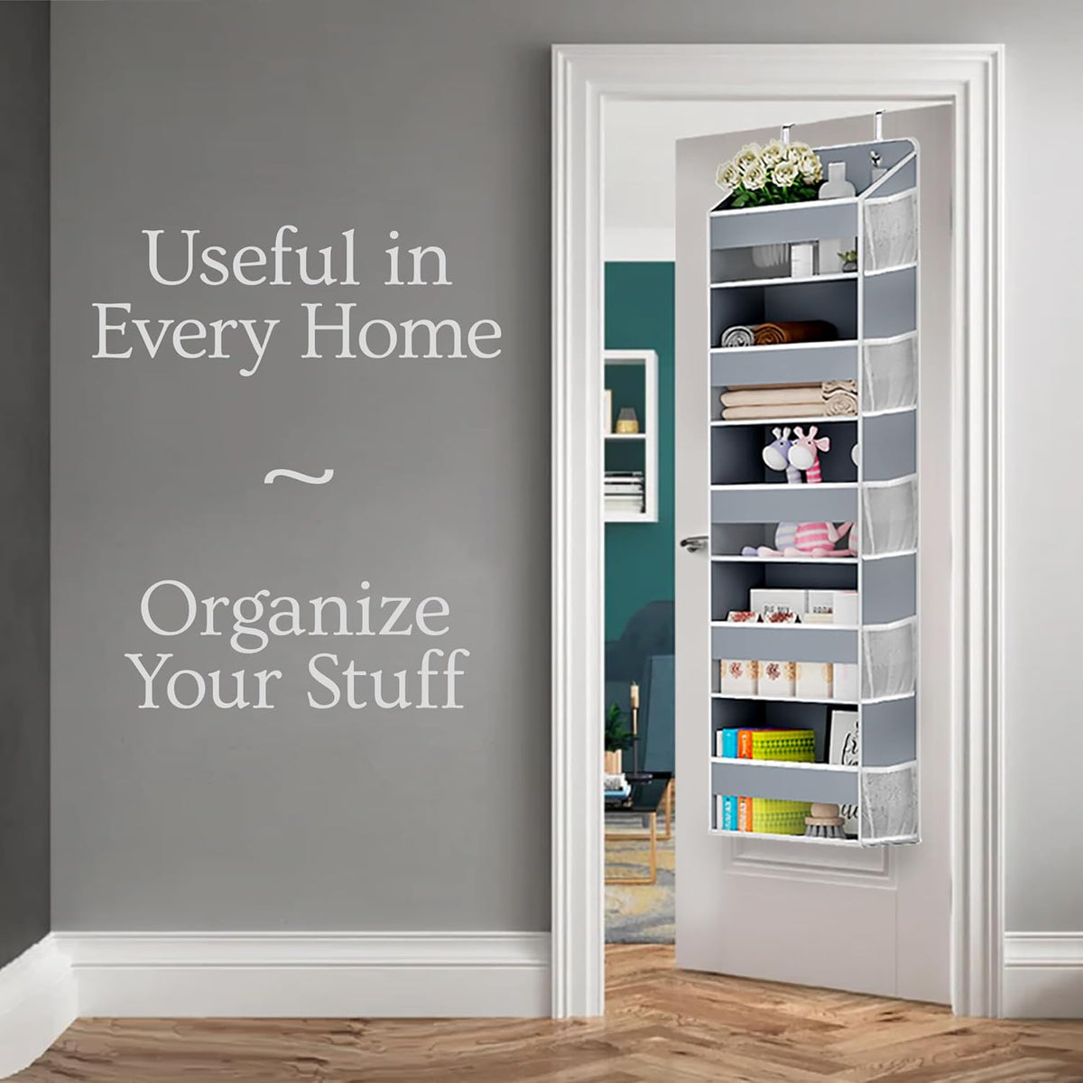 One Pack Hanging Closet Over The Door Organizer with 5 Shelf Storage for Bedroom, Bathroom, Pantry, Large Capacity Transparent Pockets for Behind Doors