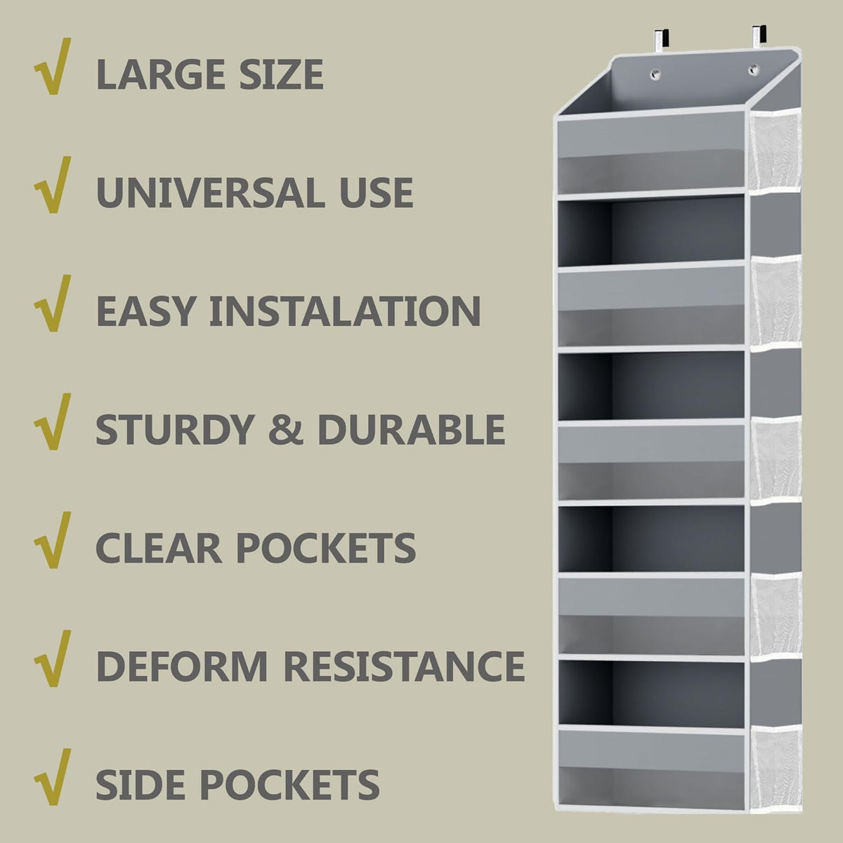 One Pack Hanging Closet Over The Door Organizer with 5 Shelf Storage for Bedroom, Bathroom, Pantry, Large Capacity Transparent Pockets for Behind Doors