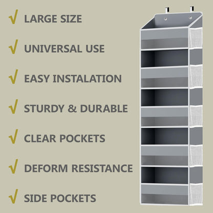 One Pack Hanging Closet Over The Door Organizer with 5 Shelf Storage for Bedroom, Bathroom, Pantry, Large Capacity Transparent Pockets for Behind Doors