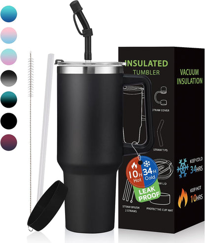 Tumbler with Lid and Straw 40oz Stainless Steel Tumblers with Protective Boot & Double Threaded Cap, Thermal Travel Coffee Mug Flask Keeps Cold-34 Hrs for Gym Office, Car Cupholder Friendly