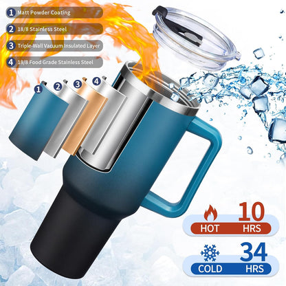 Tumbler with Lid and Straw 40oz Stainless Steel Tumblers with Protective Boot & Double Threaded Cap, Thermal Travel Coffee Mug Flask Keeps Cold-34 Hrs for Gym Office, Car Cupholder Friendly