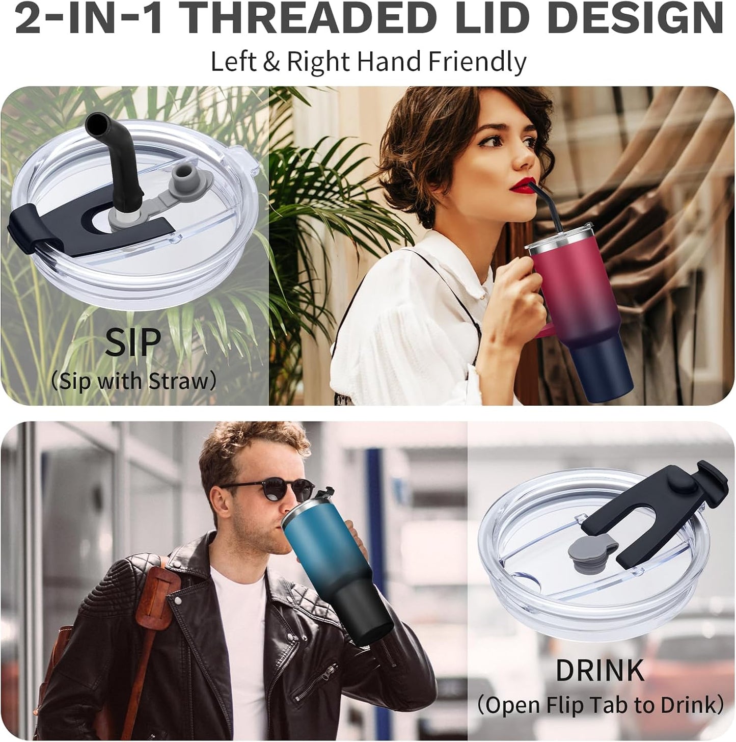 Tumbler with Lid and Straw 40oz Stainless Steel Tumblers with Protective Boot & Double Threaded Cap, Thermal Travel Coffee Mug Flask Keeps Cold-34 Hrs for Gym Office, Car Cupholder Friendly