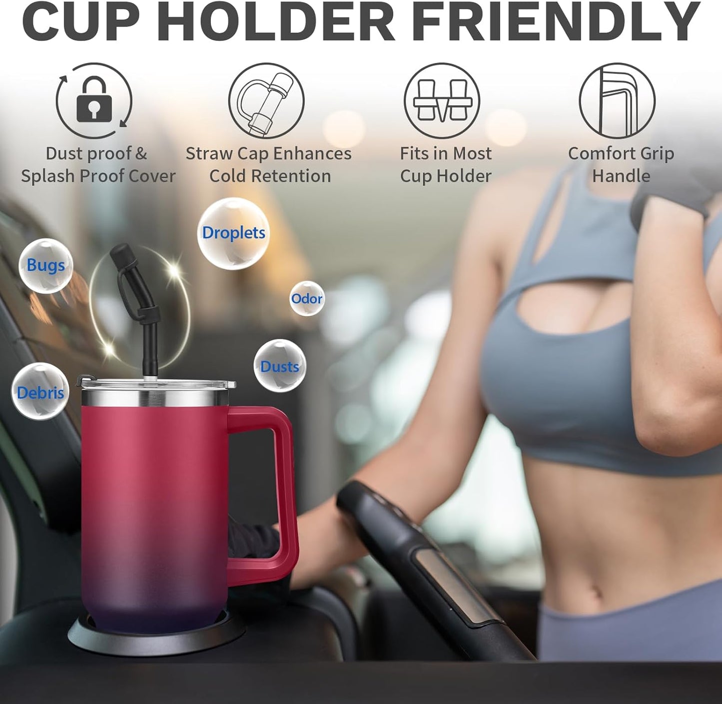 Tumbler with Lid and Straw 40oz Stainless Steel Tumblers with Protective Boot & Double Threaded Cap, Thermal Travel Coffee Mug Flask Keeps Cold-34 Hrs for Gym Office, Car Cupholder Friendly