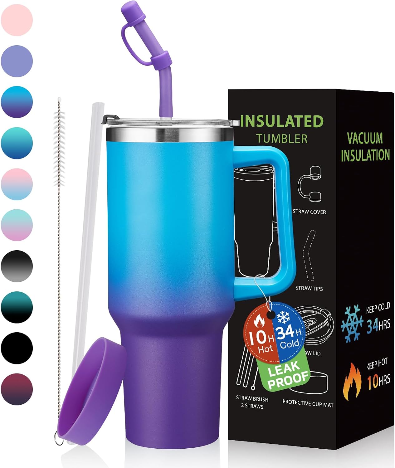 Tumbler with Lid and Straw 40oz Stainless Steel Tumblers with Protective Boot & Double Threaded Cap, Thermal Travel Coffee Mug Flask Keeps Cold-34 Hrs for Gym Office, Car Cupholder Friendly