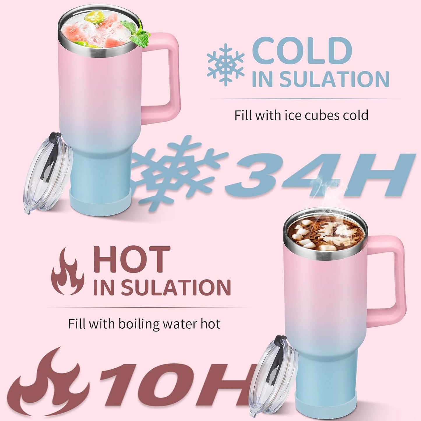 Tumbler with Lid and Straw 40oz Stainless Steel Tumblers with Protective Boot & Double Threaded Cap, Thermal Travel Coffee Mug Flask Keeps Cold-34 Hrs for Gym Office, Car Cupholder Friendly