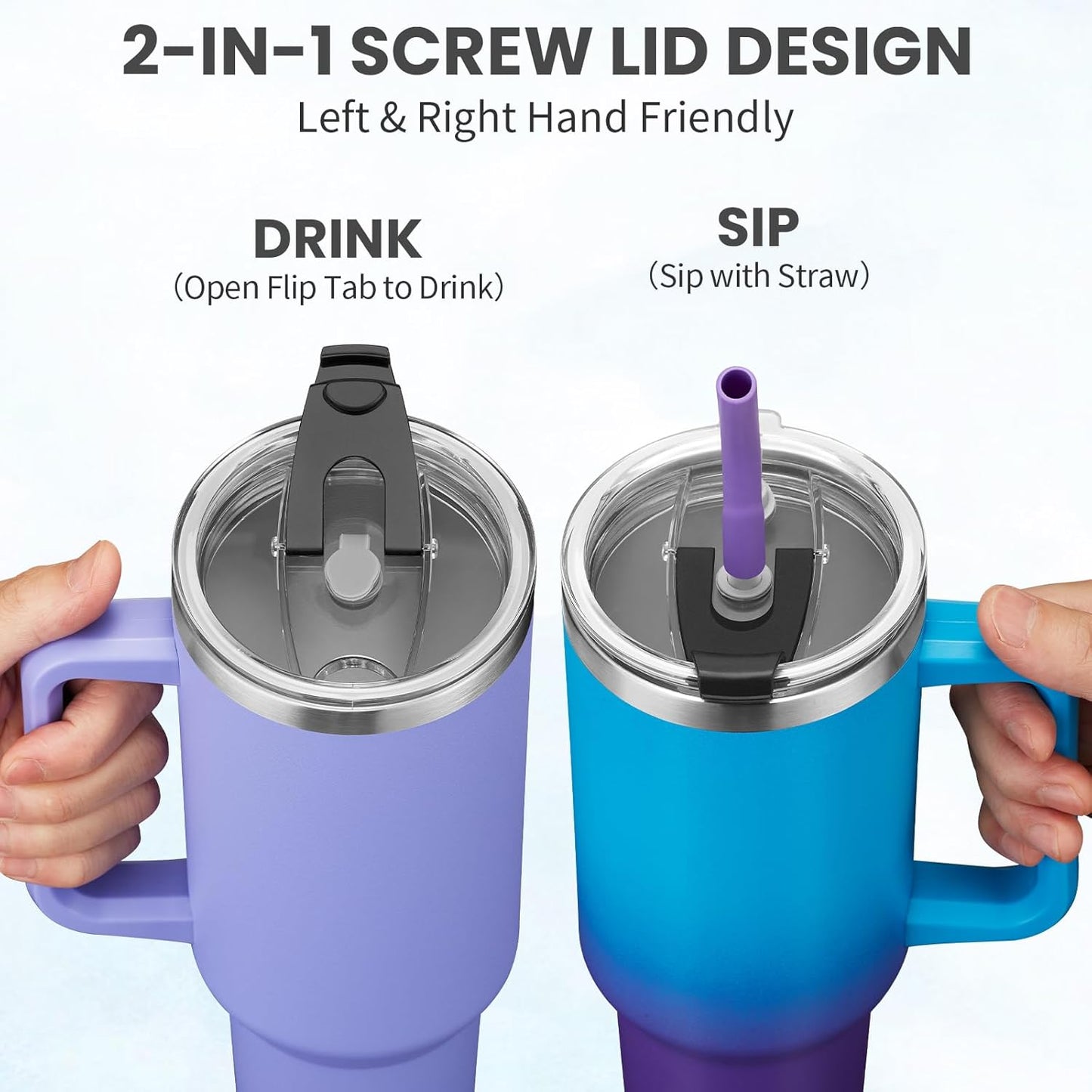 Tumbler with Lid and Straw 40oz Stainless Steel Tumblers with Protective Boot & Double Threaded Cap, Thermal Travel Coffee Mug Flask Keeps Cold-34 Hrs for Gym Office, Car Cupholder Friendly